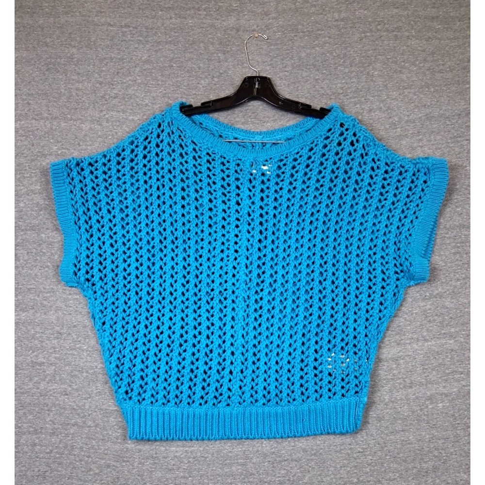 Free People Womens Sweater XS Blue Open Chunky Knit Beachy Boho Coastal Festival